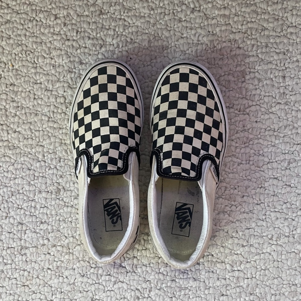 Vans Kids Checkerboard Slip-On Sneakers in Black and White